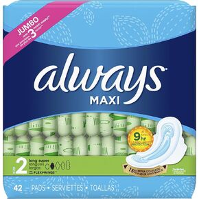 دائمًا ما يكون Maxi Size 2 منصات أنثوية ذات أجنحة ، امتصاص فائق ، لا يتمتع بعدد 42 عامًا (قد تختلف التغليف)