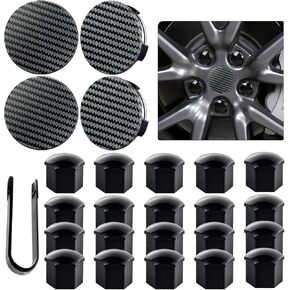 Wheel Center Hub Cap Kit for Tesla Model 3 Model Y 19 inch Wheels, Wheel Cap Kit Compatible with Model S 20 inch Wheels, 4 Striped Hub Center Caps + 20 Lug Nut Covers