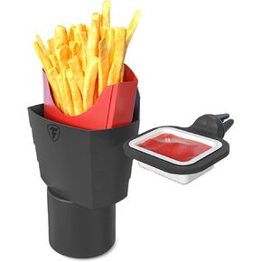 حامل Firestone French Fry مع حاوية صلصة الغمس للسيارات - حامل البطاطس الفرنسية الشامل ، حامل طعام متعدد الأغراض مع حامل كأس الصلصة للسيارات ، وملحقات السيارات للرجال والنساء