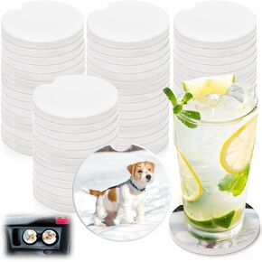 24 Packs Ceramic Sublimation Car Coasters, Car Blanks Cupholders with Finger Notch for Easy Removal, Absorbent Auto Cup Holders Keep Vehicle Free from Cold Drink Sweat Stain Spill