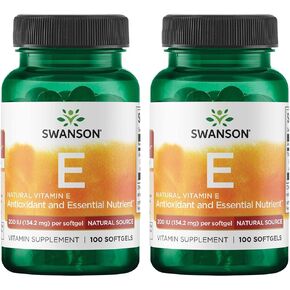 Swanson Natural Vitamin E - Natural Supplement Supporting Heart Health & Tissue Protection - Essential Nutrient Promoting Overall Health & Wellness - (100 Softgels, 200IU Each) (2 Pack)