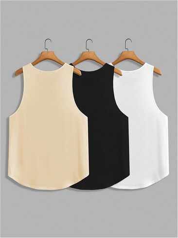 WDIRARA Men's 3 Pack Graphic Happy Funny Face Tank Top Curved Hem Crew Neck Sleeveless Tee Tops in Saudi Arabia