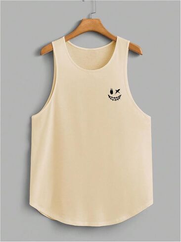 WDIRARA Men's 3 Pack Graphic Happy Funny Face Tank Top Curved Hem Crew Neck Sleeveless Tee Tops in Saudi Arabia