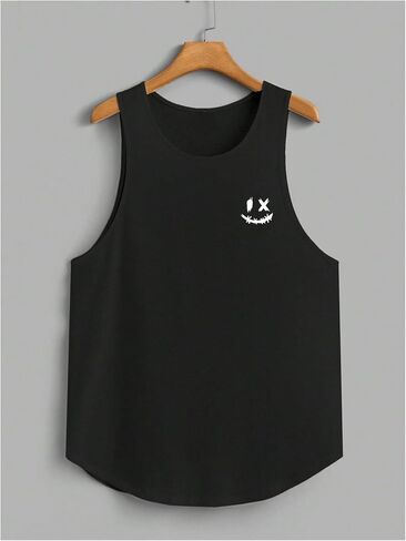 WDIRARA Men's 3 Pack Graphic Happy Funny Face Tank Top Curved Hem Crew Neck Sleeveless Tee Tops in Saudi Arabia