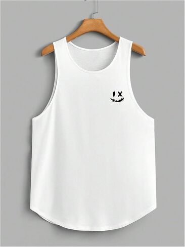WDIRARA Men's 3 Pack Graphic Happy Funny Face Tank Top Curved Hem Crew Neck Sleeveless Tee Tops in Saudi Arabia