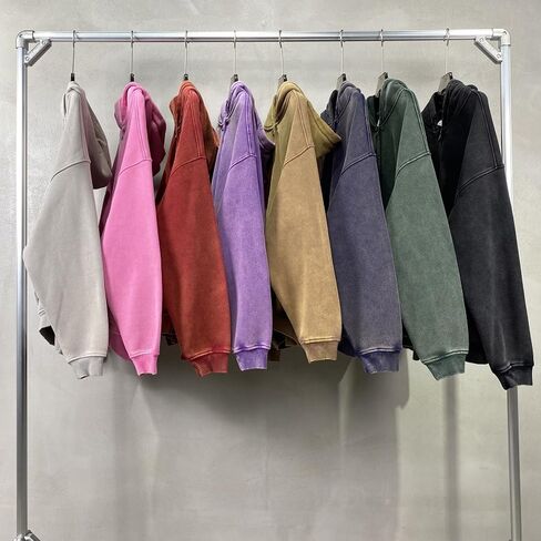 mi bo tong mens hodies كبير الحجم من حمض خمر غسل zip up قميص مقنع مع سترة جيب طويلة الأكمام in Kuwait