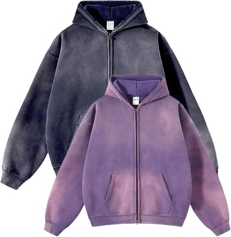 Mi Bo Tong Mens Oversized Hoodies Vintage Acid Wash Zip Up Hooded Sweatshirt with Pocket Long Sleeves Jacket in Kuwait