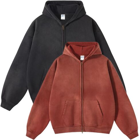 Mi Bo Tong Mens Oversized Hoodies Vintage Acid Wash Zip Up Hooded Sweatshirt with Pocket Long Sleeves Jacket in Kuwait