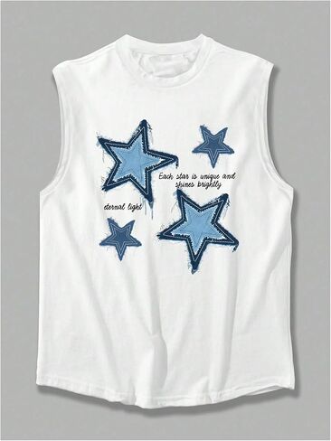 Gorglitter Men's Star Letter Graphic Vest Top Crewneck Tank Tops Tops Street Street in Saudi Arabia