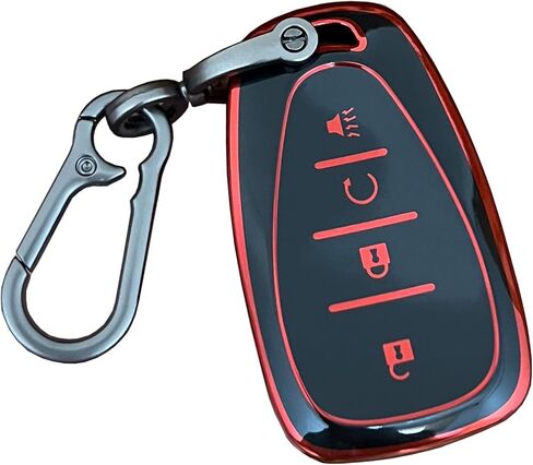 Chevy Key Fob Shell Remote Fit for Chevrolet Bolt EV EUV Trailblazer Traverse Trax Blazer Equinox Cruze Sonic Volt Smart 4 Buttons (Black-Red) in Saudi Arabia