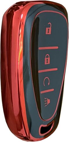 Chevy Key Fob Shell Remote Fit for Chevrolet Bolt EV EUV Trailblazer Traverse Trax Blazer Equinox Cruze Sonic Volt Smart 4 Buttons (Black-Red) in Saudi Arabia
