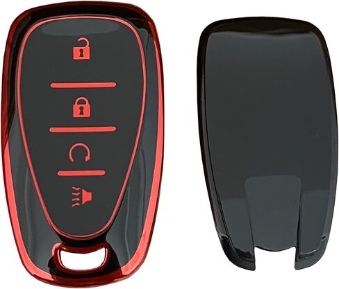 Chevy Key Fob Shell Remote Fit for Chevrolet Bolt EV EUV Trailblazer Traverse Trax Blazer Equinox Cruze Sonic Volt Smart 4 Buttons (Black-Red) in Saudi Arabia