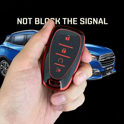Chevy Key Fob Shell Remote Fit for Chevrolet Bolt EV EUV Trailblazer Traverse Trax Blazer Equinox Cruze Sonic Volt Smart 4 Buttons (Black-Red) in Saudi Arabia