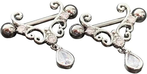 Lobal Domination Pair of Heart Filigree with Teardrop 14g Nipple Rings Shields - Steel, Gold or Rose Gold in Kuwait