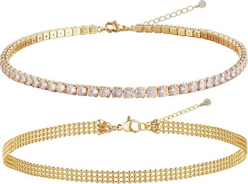 Tasiso 14K Gold Plated Layered Satellite Beads Heart Anklets Layering Rhinestone Cubic Zirconia Ankle Bracelets for Women Minimalist Summer Beach Foot Chain Ankle Jewelry for Her in Kuwait