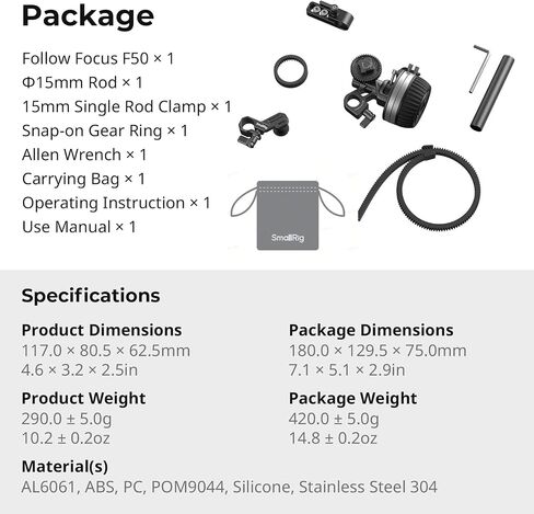 SmallRig Mini Follow Focus with A/B Stops & 15mm Rod Clamp and Snap-on Gear Ring Belt for DLSRs and Mirrorless Cameras, Fits Different Diameter Lenses Up to 114mm - 3010 in Kuwait