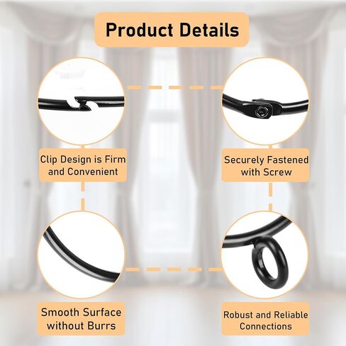 30-Pack Curtain Rings with Eyelets, 1.25-Inch Drapery Rings, Hinge Snap-Joint Design, Compatible with Curtain Rods Up to 1 Inches (Black) in Saudi Arabia