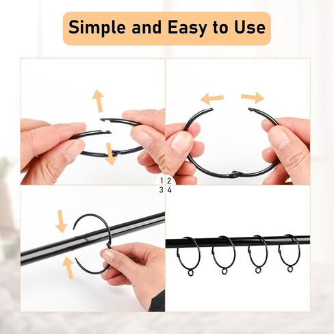 30-Pack Curtain Rings with Eyelets, 1.25-Inch Drapery Rings, Hinge Snap-Joint Design, Compatible with Curtain Rods Up to 1 Inches (Black) in Saudi Arabia