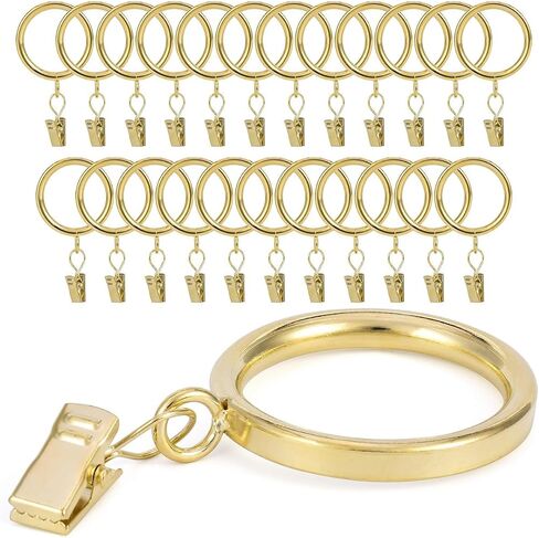 Curtain Rings with Clips - Set of 24, Interior Diameter 1.5inch,Fits Up to 1.2Inch Rod (Gold-24pcs) in Kuwait