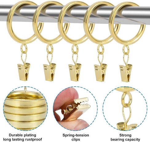 Curtain Rings with Clips - Set of 24, Interior Diameter 1.5inch,Fits Up to 1.2Inch Rod (Gold-24pcs) in Kuwait