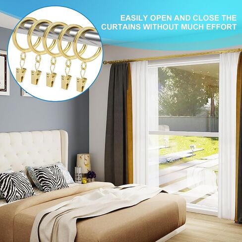 Curtain Rings with Clips - Set of 24, Interior Diameter 1.5inch,Fits Up to 1.2Inch Rod (Gold-24pcs) in Kuwait