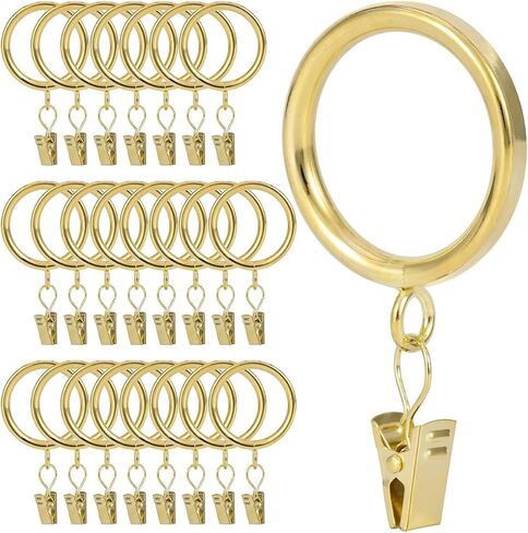 Curtain Rings with Clips - Set of 24, Interior Diameter 1.5inch,Fits Up to 1.2Inch Rod (Gold-24pcs) in Kuwait