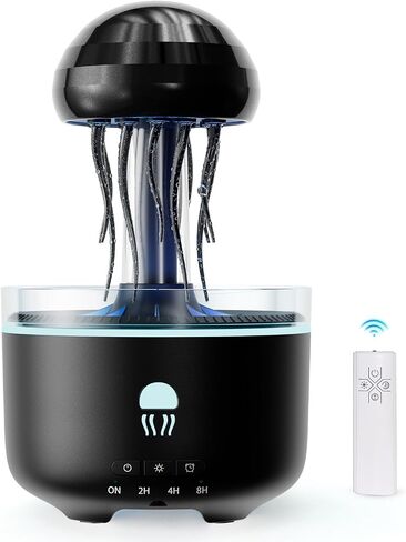 300ML Jellyfish Essential Oil Diffuser, Humidifiers for Bedroom with Remote Control, Home Fragrance Aroma Diffuser, with 7 LED Color Changing Light and Auto-Off Switch-(Black) in Saudi Arabia