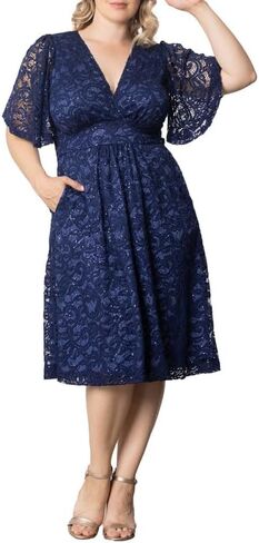 Kiyonna Plus Size Starry Sequin Lace Midi Cocktail Dress | Party, Holiday, & Wedding Guest Dress in Saudi Arabia