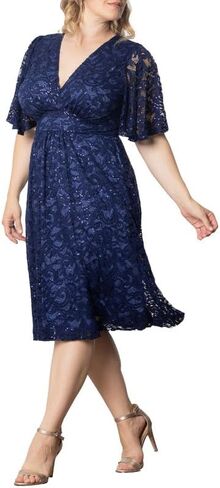 Kiyonna Plus Size Starry Sequin Lace Midi Cocktail Dress | Party, Holiday, & Wedding Guest Dress in Saudi Arabia