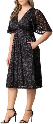 Kiyonna Plus Size Starry Sequin Lace Midi Cocktail Dress | Party, Holiday, & Wedding Guest Dress in Saudi Arabia