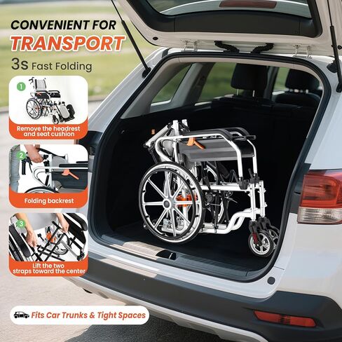 Tripaide Folding Lightweight Wheelchair, Transport Wheelchairs for Adults, with Flip-Backs Arms & Breathable Seat Cushion, All Terrain Wheelchair, 220 lbs Capacity in Saudi Arabia