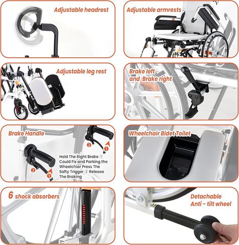 Tripaide Folding Lightweight Wheelchair, Transport Wheelchairs for Adults, with Flip-Backs Arms & Breathable Seat Cushion, All Terrain Wheelchair, 220 lbs Capacity in Saudi Arabia