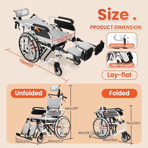 Tripaide Folding Lightweight Wheelchair, Transport Wheelchairs for Adults, with Flip-Backs Arms & Breathable Seat Cushion, All Terrain Wheelchair, 220 lbs Capacity in Saudi Arabia