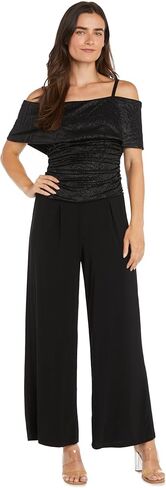 R&M Richards Glam Glitter Jacquard Cold-Shoulder Jumpsuit W/Ruched Bodice & Wide Legs in Saudi Arabia