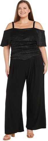 R&M Richards Glam Glitter Jacquard Cold-Shoulder Jumpsuit W/Ruched Bodice & Wide Legs in Saudi Arabia
