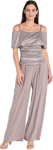 R&M Richards Glam Glitter Jacquard Cold-Shoulder Jumpsuit W/Ruched Bodice & Wide Legs in Saudi Arabia