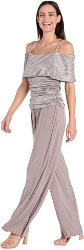 R&M Richards Glam Glitter Jacquard Cold-Shoulder Jumpsuit W/Ruched Bodice & Wide Legs in Saudi Arabia