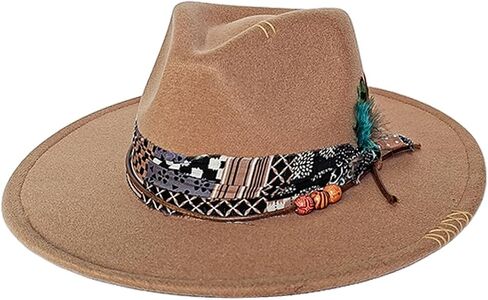 Fedora Hat for Men and Women, Woolen Wide Brim Felt Panama Hat with Band Retro Western Adjustable Jazz Cap in Saudi Arabia