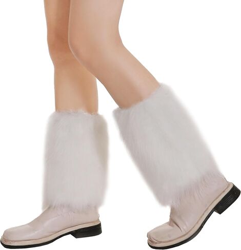 Dikoaina Faux Fur Leg Warmers for Women and Girls, Medium Soft Fuzzy Winter Boot Cuff Wrist Covers Boots Sleeves, 6.7 Inches in Saudi Arabia