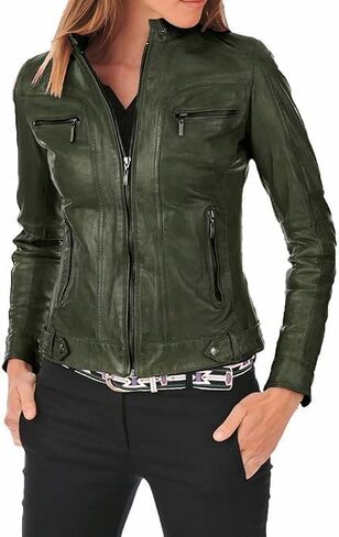 Sid Red Scarlet Lambskin Leather Womens سترة ، سترة راكب الدراجة النارية in Kuwait