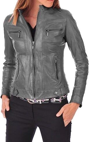 Sid Red Scarlet Lambskin Leather Womens سترة ، سترة راكب الدراجة النارية in Kuwait