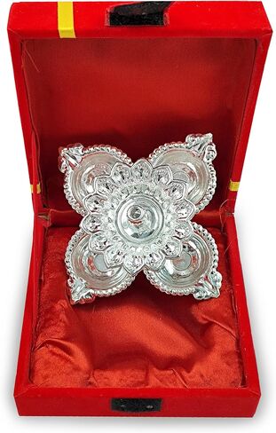 NOBILITY German Silver Diya with Blue Gift Box Panchmukhi Dia Pooja Items Diwali Decoration Puja Gifts Handmade Oil Lamp Traditional Indian Deepawali Gift Items in Saudi Arabia