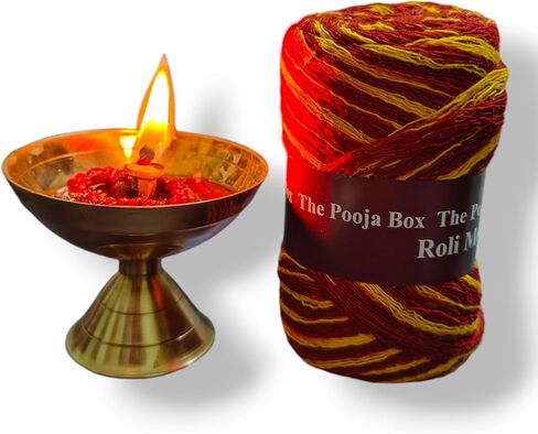 مصباح زيت النحاس DIYA مع DIYA BATI ، MOLI/KALAWA FOR AARTI ، DIWALI ، NAVRATRAS ، LIGHTING ، HAWAN PUJA ، Hindu Puja Deepak مع Jott Bati و Roli in Saudi Arabia