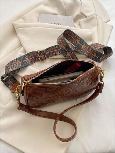 QWINEE Women's Western Purse Floral Shoulder Bag Zipper Leather Crossbody Bag Vintage Hobo Square Purse in Kuwait