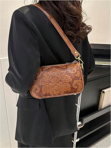 QWINEE Women's Western Purse Floral Shoulder Bag Zipper Leather Crossbody Bag Vintage Hobo Square Purse in Kuwait