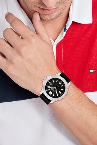 Tommy Hilfiger Men's Quartz Stainless Steel and #Tide Ocean Recycled Plastic Nylon Strap Watch, Color: Black (Model: 1791993) in Saudi Arabia