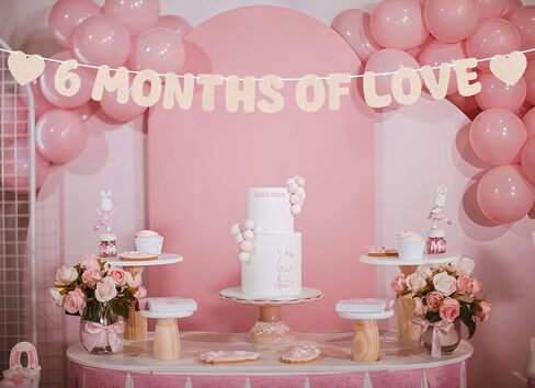 Pre-Strung 6 Months of Love Banner - Rose Gold Glitter Happy 6 Months Birthday Decorations, Half Way to One Banner for Bor or Girl, Perfect for Gender Reveal Party/ Baby Half Birthday Party/ Baby Shower, Photo Booth Props in Kuwait