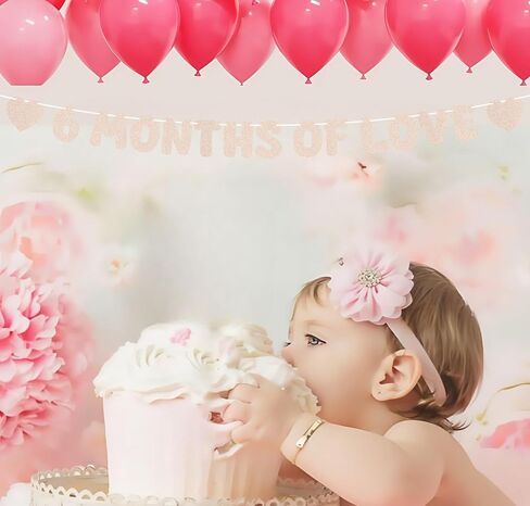 Pre-Strung 6 Months of Love Banner - Rose Gold Glitter Happy 6 Months Birthday Decorations, Half Way to One Banner for Bor or Girl, Perfect for Gender Reveal Party/ Baby Half Birthday Party/ Baby Shower, Photo Booth Props in Kuwait