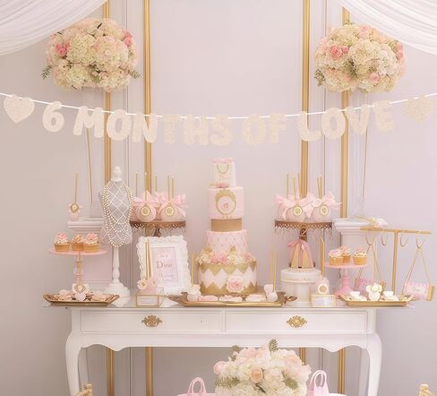 Pre-Strung 6 Months of Love Banner - Rose Gold Glitter Happy 6 Months Birthday Decorations, Half Way to One Banner for Bor or Girl, Perfect for Gender Reveal Party/ Baby Half Birthday Party/ Baby Shower, Photo Booth Props in Kuwait