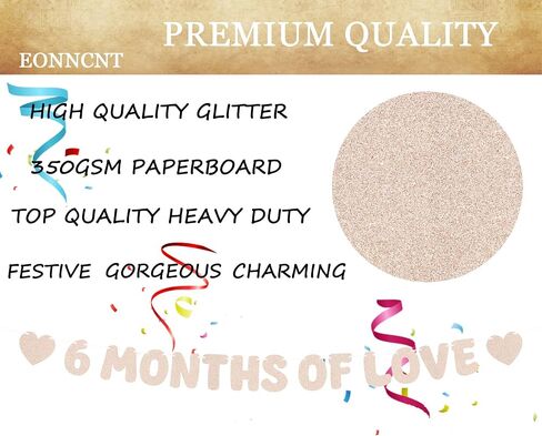 Pre-Strung 6 Months of Love Banner - Rose Gold Glitter Happy 6 Months Birthday Decorations, Half Way to One Banner for Bor or Girl, Perfect for Gender Reveal Party/ Baby Half Birthday Party/ Baby Shower, Photo Booth Props in Kuwait